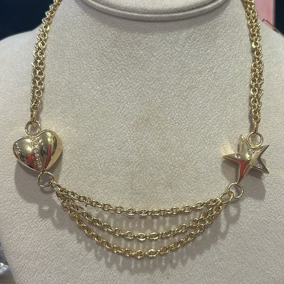Vintage ‘80s Designer Heart & Star Draped Necklace-Boutique - Picture 1 of 6
